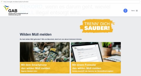 Der neue MüllMelder! der GAB – erreichbar auf www.gab-umweltservice.de/muellmelder oder per Scan des QR-Codes an der Beschilderung an der Wertstoffinsel, Copyright: GAB GAB_MüllMelder_